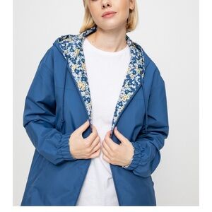 Vans Blue Women's floral Rain Coat Parka REVERSIBLE sz S